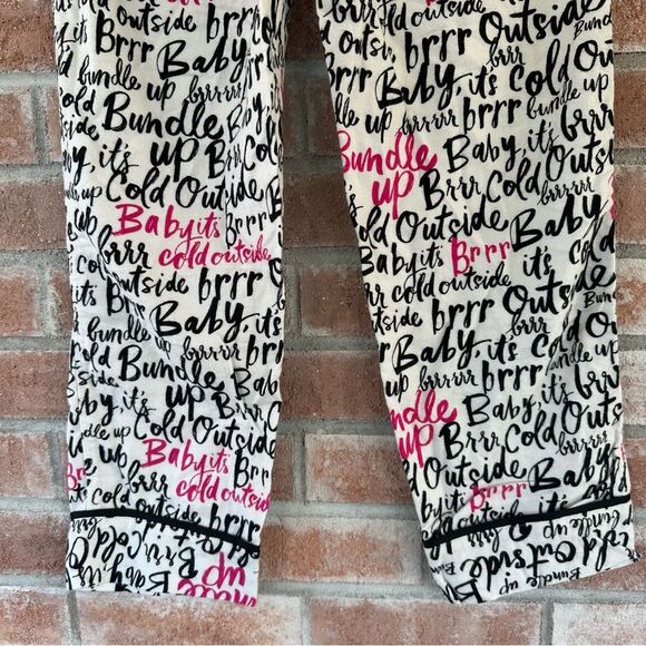 Kate Spade Flannel Pajamas Script Print Set Top Pants Women’s Small White Black - Picture 13 of 13